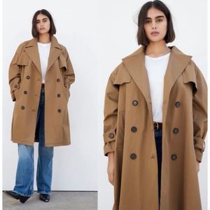 Zara Button Brown Trench Coat Long Jacket M